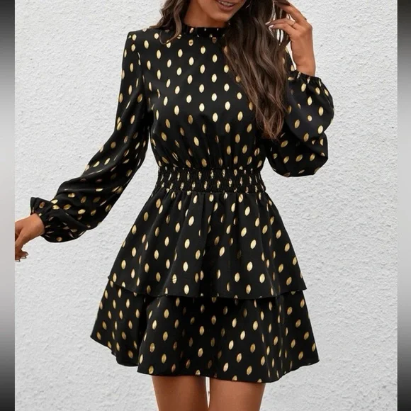 Luxe layered ruffle hem high waist mini dress - Picture 3 of 4